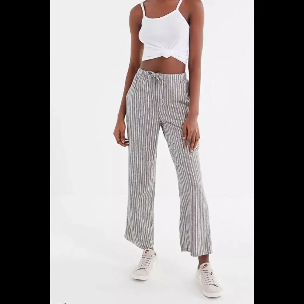 Urban Outfitters Y2K Stripes Blue Linen Drawstring Pull On Cropped Pants S